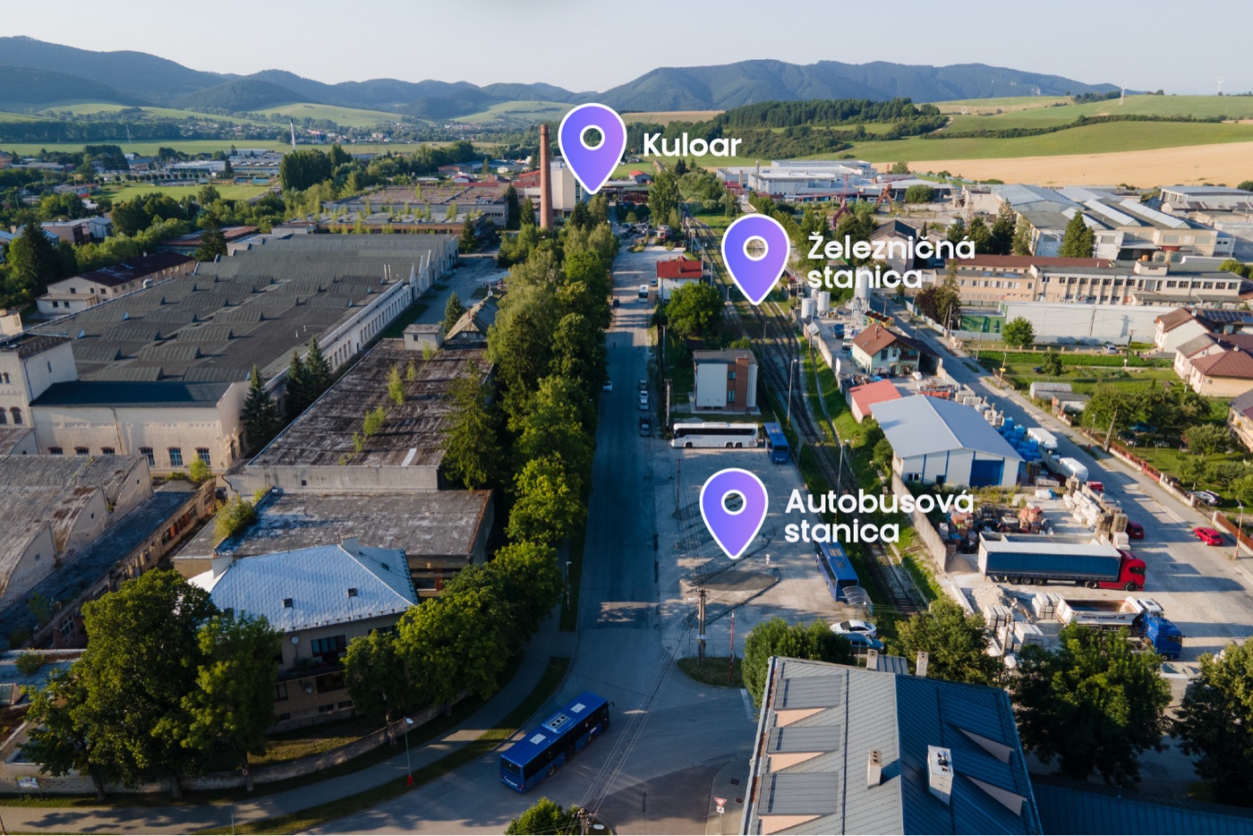 Mapa lokality – Kuloar, železničná a autobusová stanica Rajec